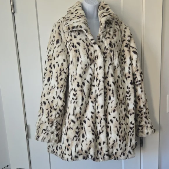 NEW Reversible 2 In 1 Dennis Basso Leopard Print Teddy / Quilted Cream Jacket - Picture 1 of 6